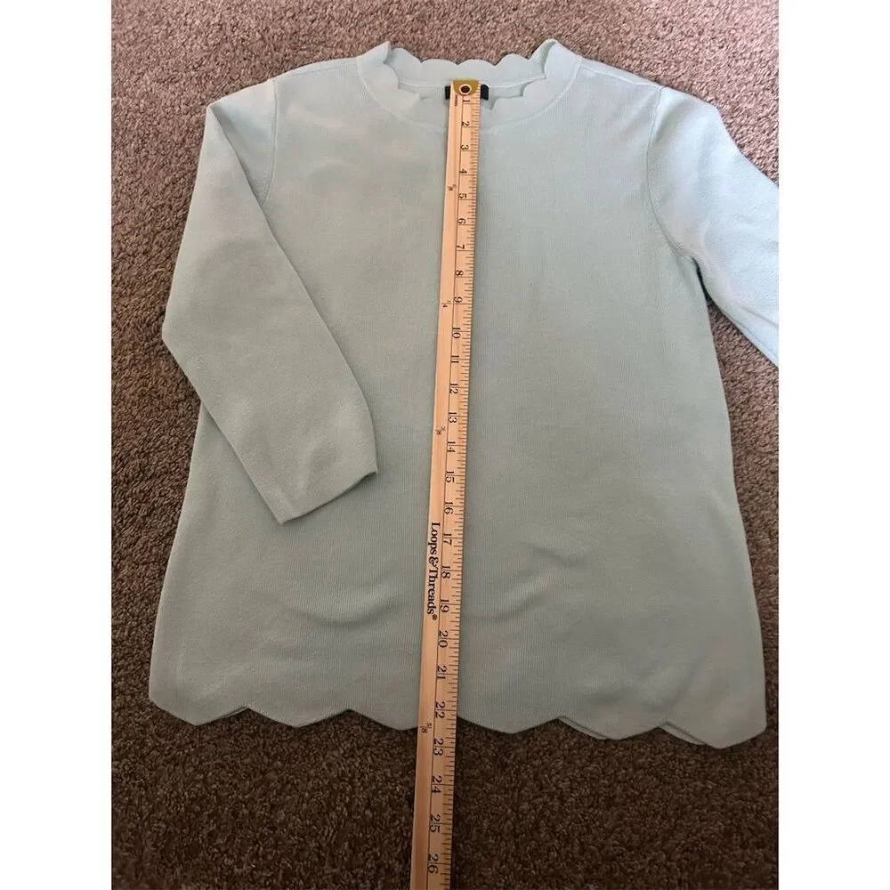 Halogen Women's Scalloped Pullover Sweater Blue Size M Long Sleeve #089
